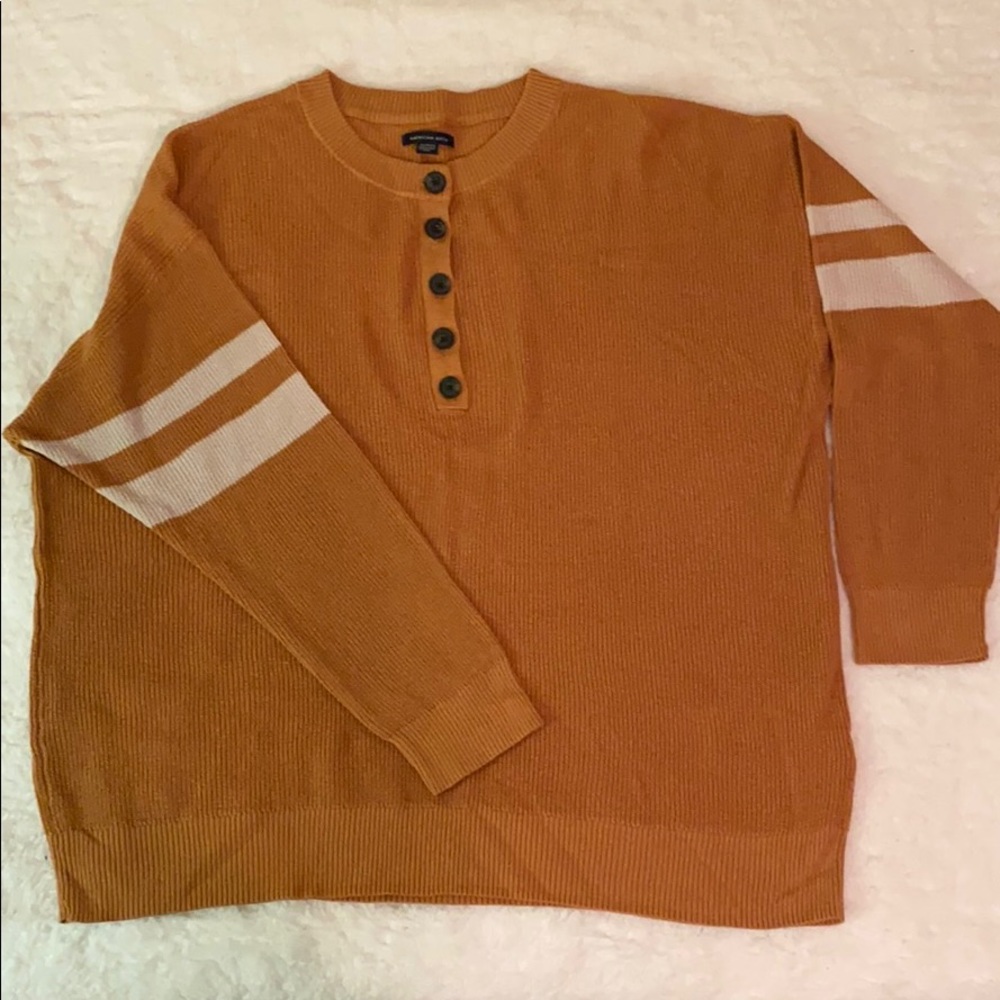 American Eagle Varsity Stripe Henley Sweater